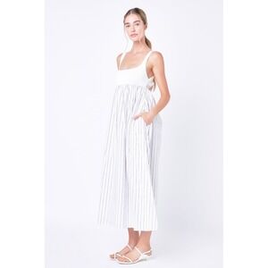 English Factory Tie Back Knit Combo Striped Maxi Dress L